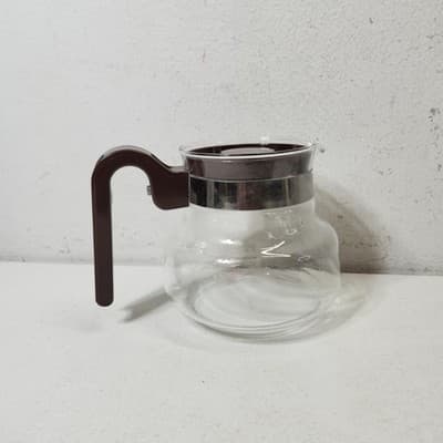 VTG MCM Pyrex Carafe/Coffee Pot w/Lid Clear With Brown Handle - Thumbnail 7