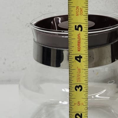VTG MCM Pyrex Carafe/Coffee Pot w/Lid Clear With Brown Handle - Thumbnail 15