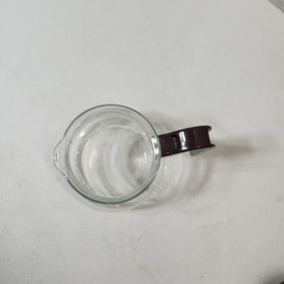 VTG MCM Pyrex Carafe/Coffee Pot w/Lid Clear With Brown Handle - Thumbnail 4