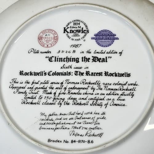 Rockwell's Colonials Series Collector Plate "Clinching The Deal" 1987 #5695B - Thumbnail 3
