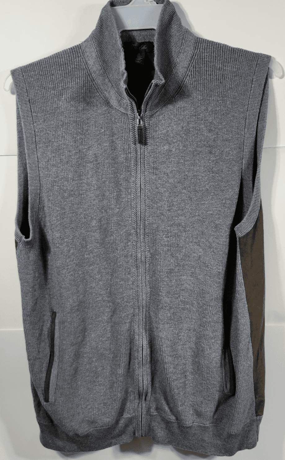 Tasso Elba Men's Vest XL Grey Brown Knit Front Faux Suede Back Pockets Full Zip - Thumbnail 5