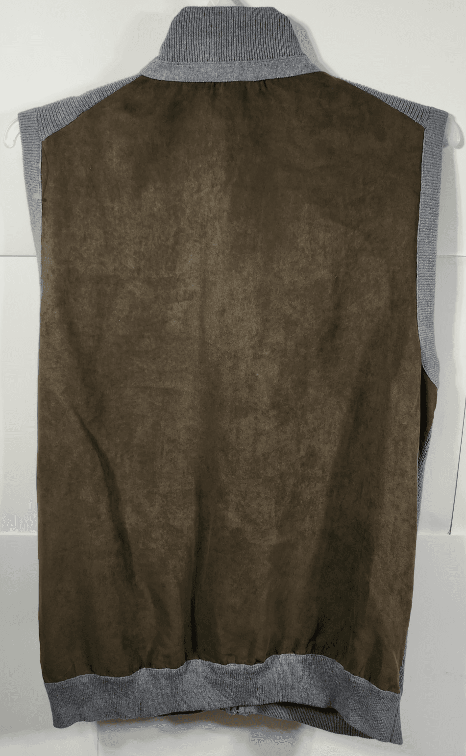 Tasso Elba Men's Vest XL Grey Brown Knit Front Faux Suede Back Pockets Full Zip - Thumbnail 4