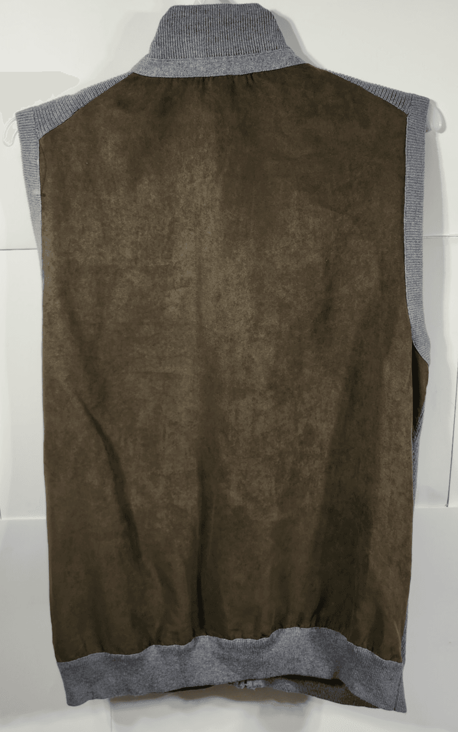 Tasso Elba Men's Vest XL Grey Brown Knit Front Faux Suede Back Pockets Full Zip - Thumbnail 6