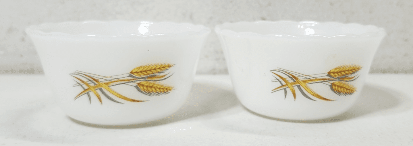 2 Fire King Milk Glass Custard Bowl Ramekin Anchor Hocking Golden Wheat 6oz - Thumbnail 2