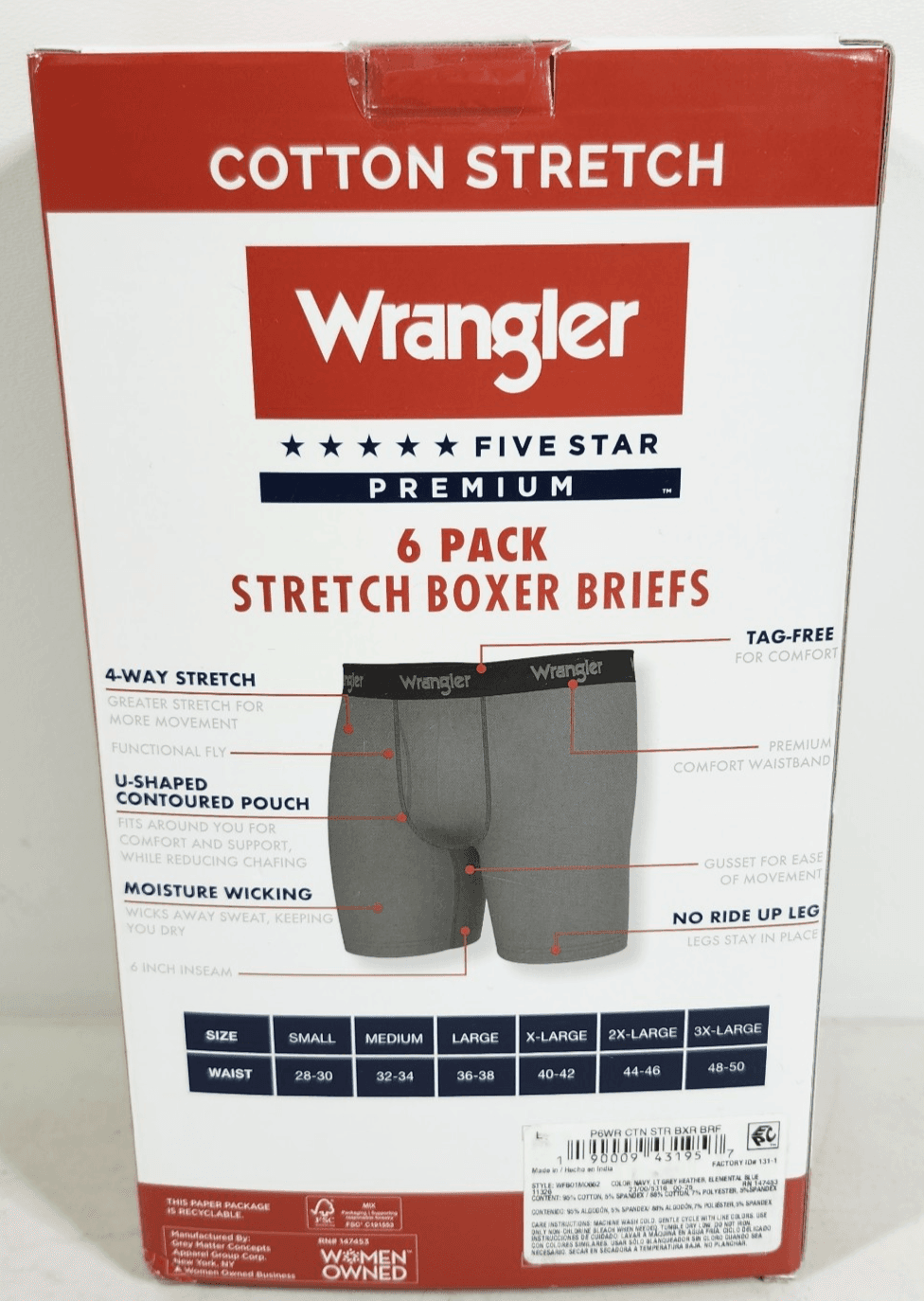Wrangler Men's Large 6 Pair Boxer Briefs Underwear Stretch Moisture Wicking NEW - Thumbnail 7