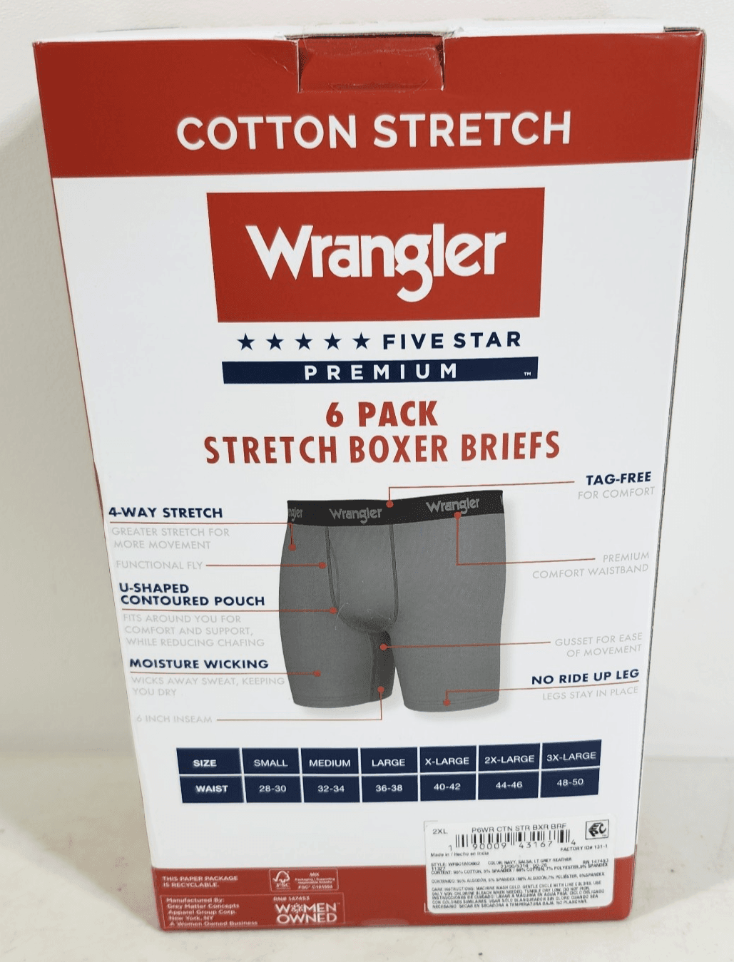 Wrangler Men's 2XL 6 Pair Boxer Briefs Underwear Stretch Moisture Wicking NEW - Thumbnail 3