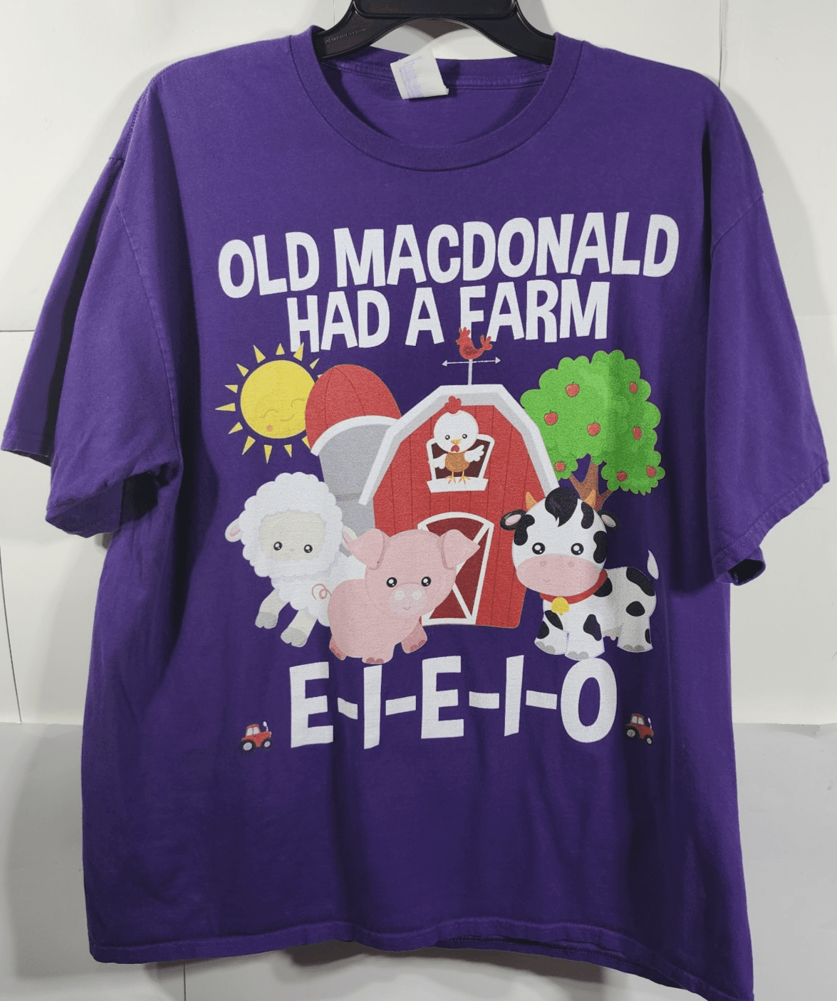 Men's XL Tshirt Old MacDonald Had A Farm Graphic Short Sleeve Purple - Thumbnail 5