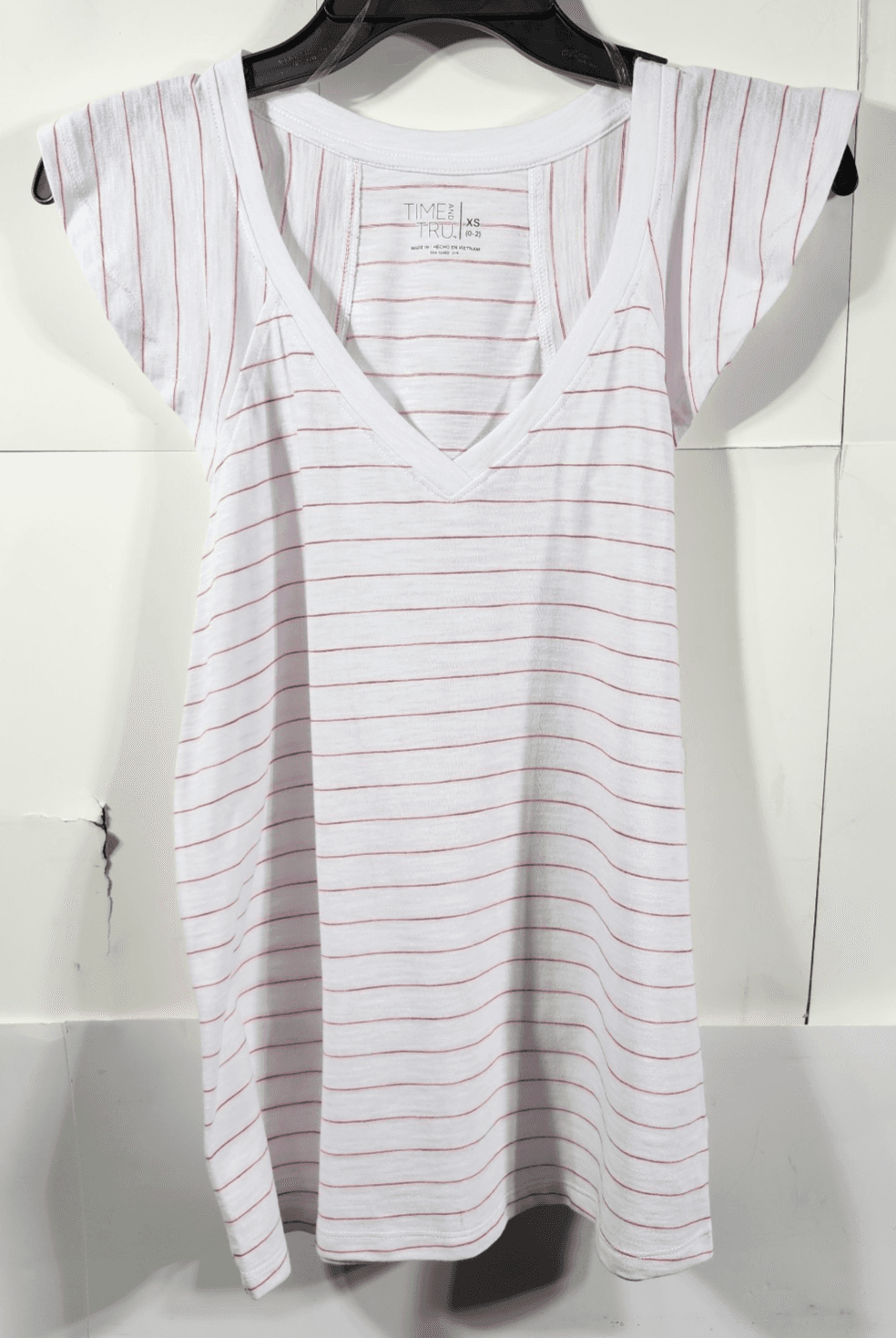 Time and Tru Women’s Shirt XS Raglan V Neck Striped Flutter Sleeve Top NEW - Thumbnail 5