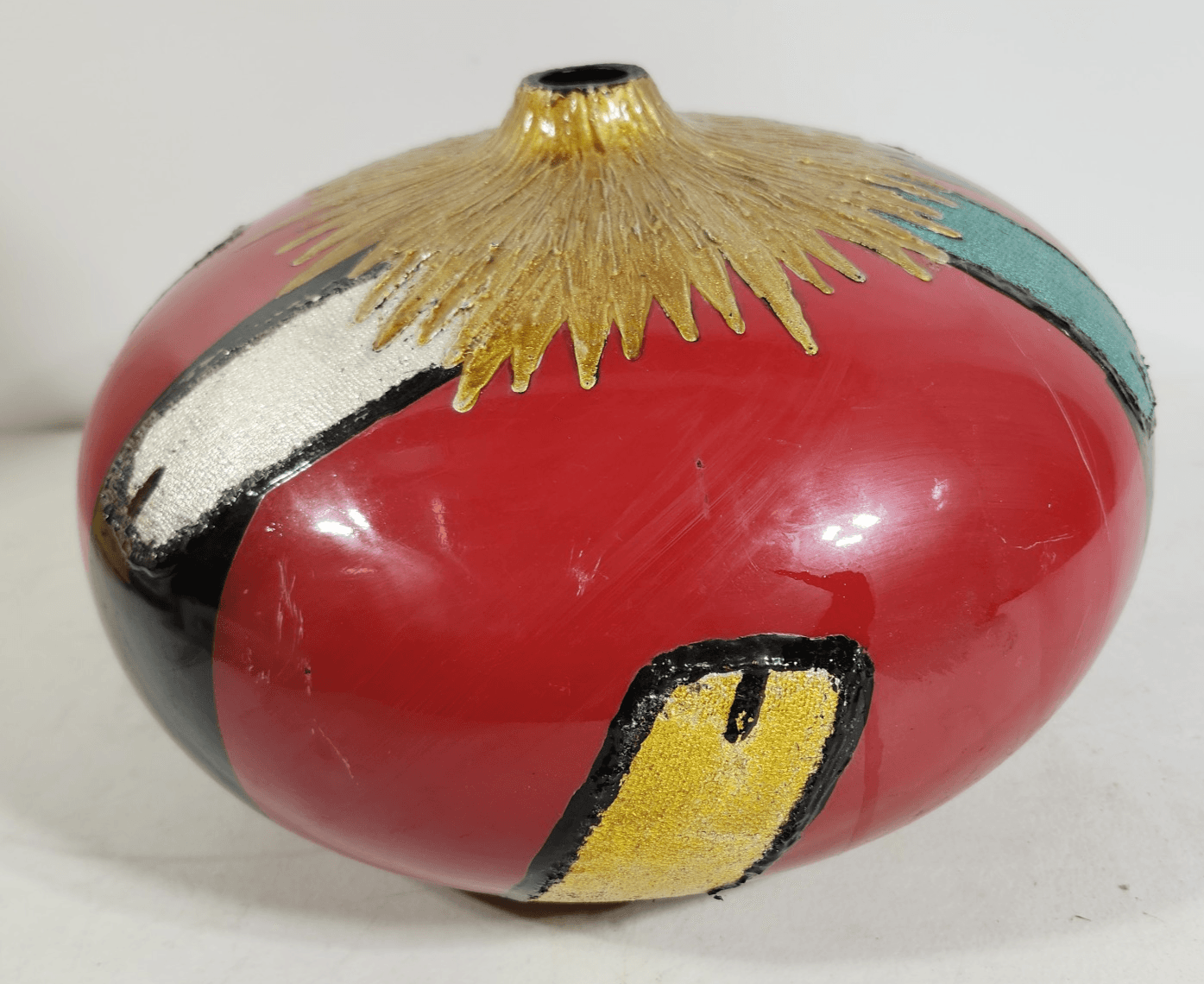 Large Round Geo Vase 12" Hand Painted Home Decor - Thumbnail 3