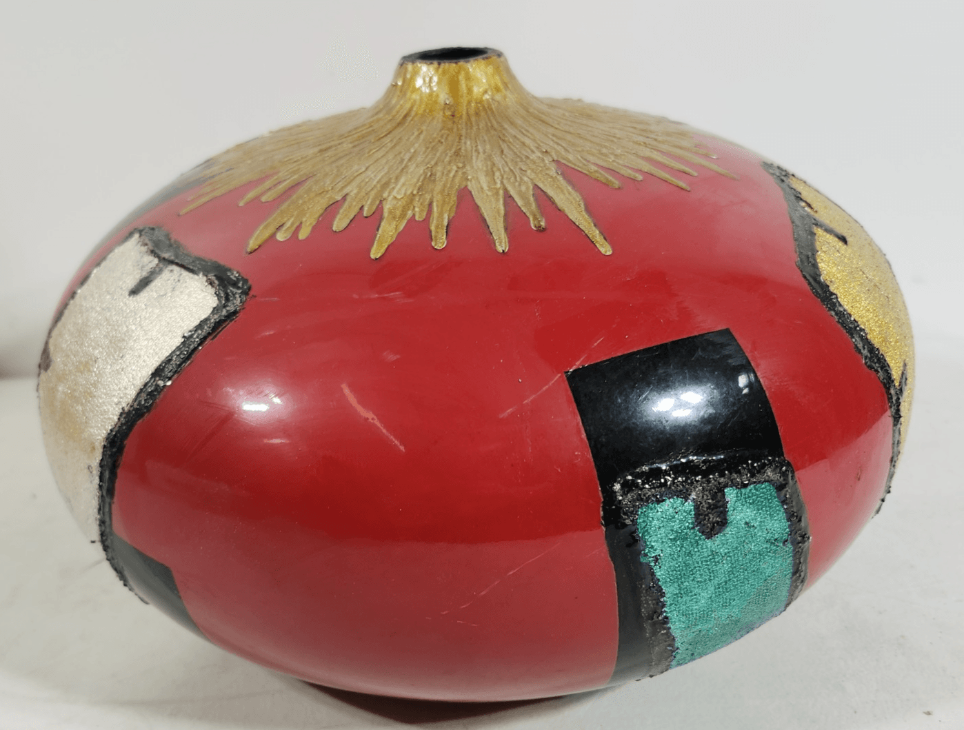 Large Round Geo Vase 12" Hand Painted Home Decor - Thumbnail 7