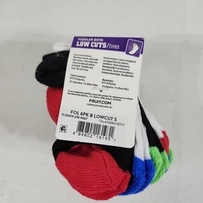 Fruit Of The Loom Toddler Low Cuts Boys Socks 6-Pack Size Small 1.5-4 NEW - Thumbnail 3