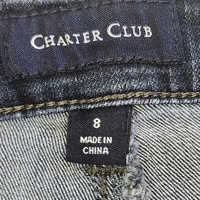 Charter Club Women's 8 Lexington Straight Leg Jeans Beaded Blue Denim - Thumbnail 7