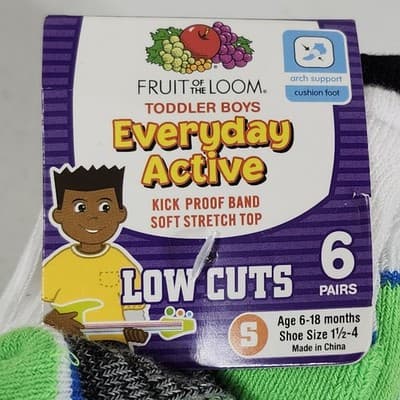 Fruit Of The Loom Toddler Low Cuts Boys Socks 6-Pack Size Small 1.5-4 NEW - Thumbnail 6