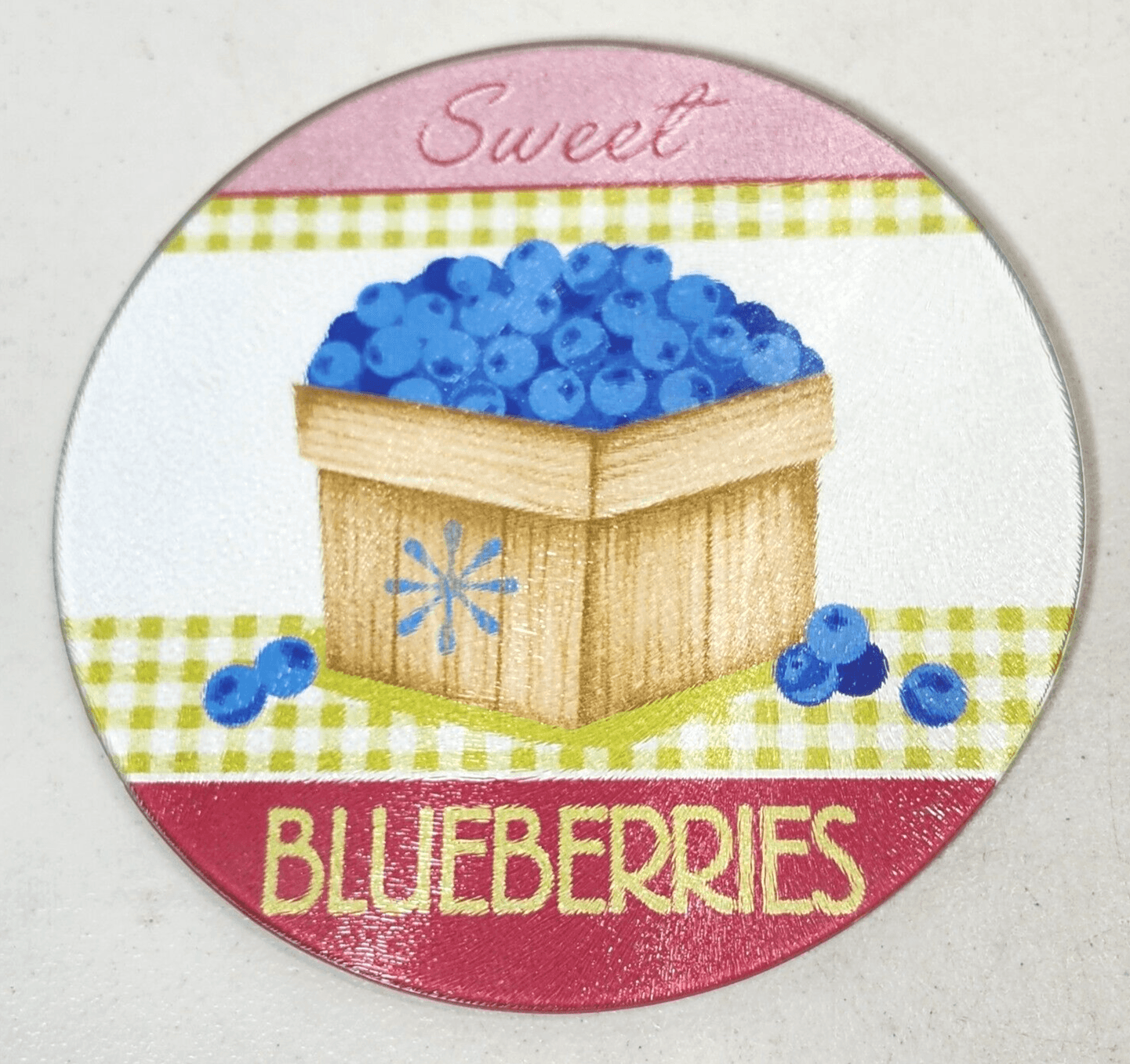 Tempered Glass Trivet Fruit Design Sweet Blueberries 8" Round - Thumbnail 2