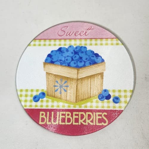 Tempered Glass Trivet Fruit Design Sweet Blueberries 8" Round - Thumbnail 3