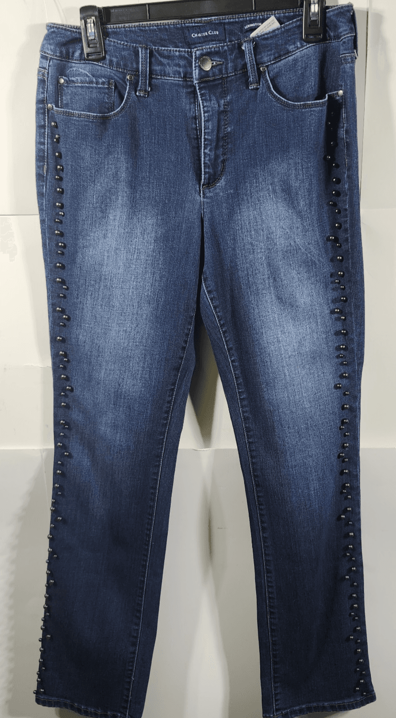 Charter Club Women's 8 Lexington Straight Leg Jeans Beaded Blue Denim - Thumbnail 5