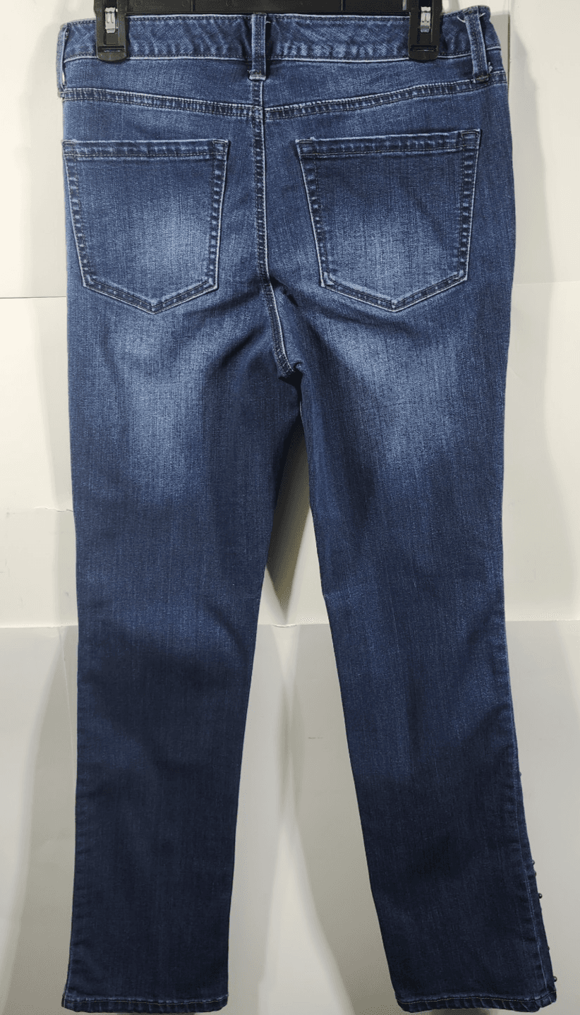 Charter Club Women's 8 Lexington Straight Leg Jeans Beaded Blue Denim - Thumbnail 4