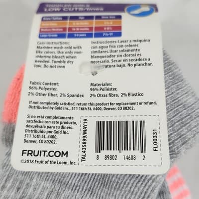 Fruit Of The Loom Toddler Low Cuts Girls Socks 7-Pack Size Large 7.5-11 NEW - Thumbnail 5