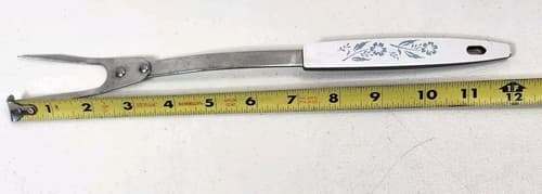 Vtg Meat Fork 2 Wide Prong 12" Blue Flowers Handle USA Made Stainless Steel - Thumbnail 7