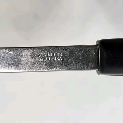 Vtg Meat Fork 2 Wide Prong 12" Blue Flowers Handle USA Made Stainless Steel - Thumbnail 8