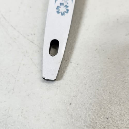 Vtg Meat Fork 2 Wide Prong 12" Blue Flowers Handle USA Made Stainless Steel - Thumbnail 3