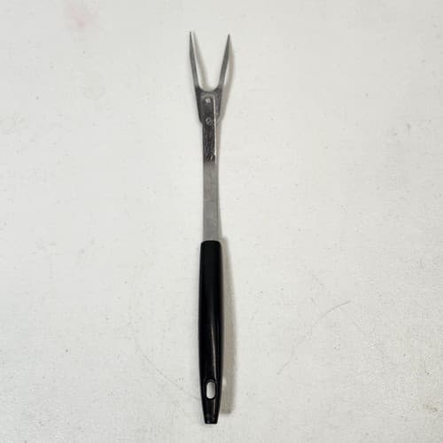 Vtg Meat Fork 2 Wide Prong 12" Blue Flowers Handle USA Made Stainless Steel - Thumbnail 6