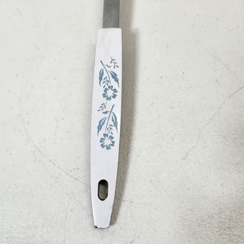 Vtg Meat Fork 2 Wide Prong 12" Blue Flowers Handle USA Made Stainless Steel - Thumbnail 2