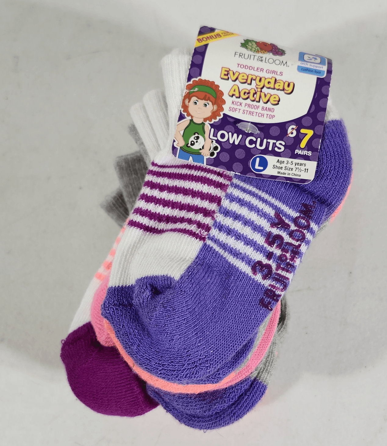 Fruit Of The Loom Toddler Low Cuts Girls Socks 7-Pack Size Large 7.5-11 NEW - Thumbnail 2