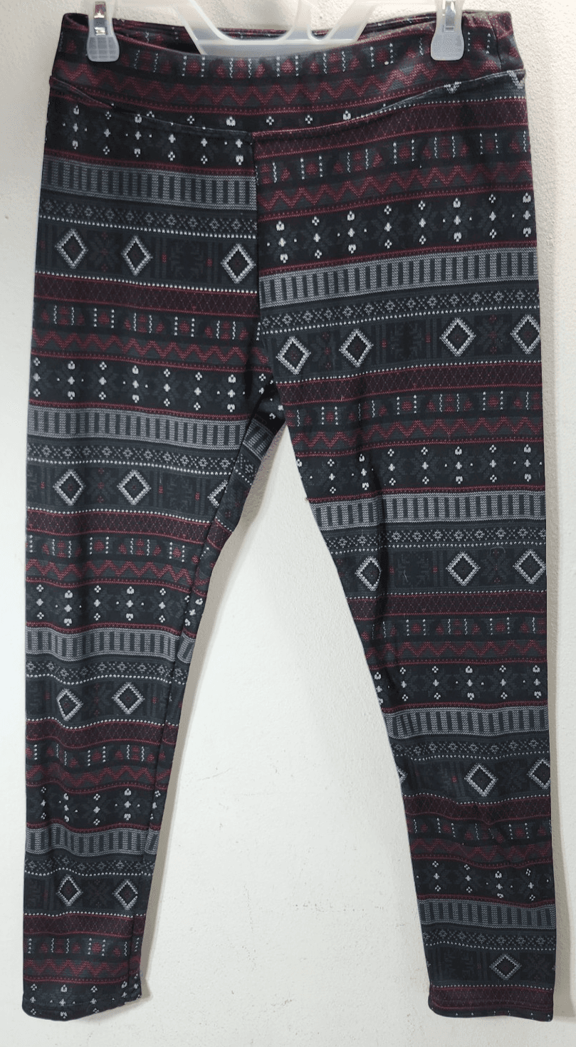 Serra Women's M Leggings Black Gray Red Design Pull on Pants - Thumbnail 5