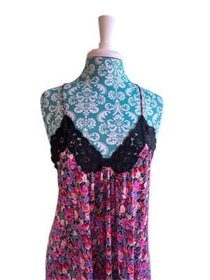 Vintage Nightgown VANITY FAIR Pink & Black Criss Cross Back Sexy Lingerie - Thumbnail 7