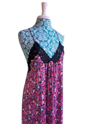 Vintage Nightgown VANITY FAIR Pink & Black Criss Cross Back Sexy Lingerie - Thumbnail 4