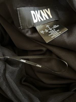 Vintage DKNY Black Y2K Maxi Dress Long Puffed Sleeves Stretchy Evening Gown Sz 4 - Thumbnail 7