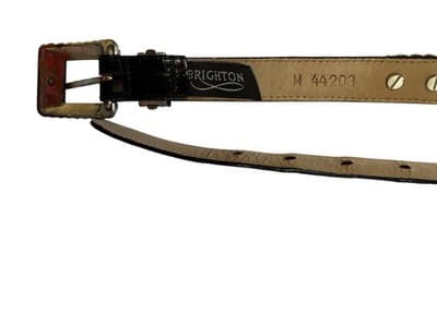 Brighton Black Skinny Belt Leather Gold Silver Concho Western Boho Country Farm - Thumbnail 3