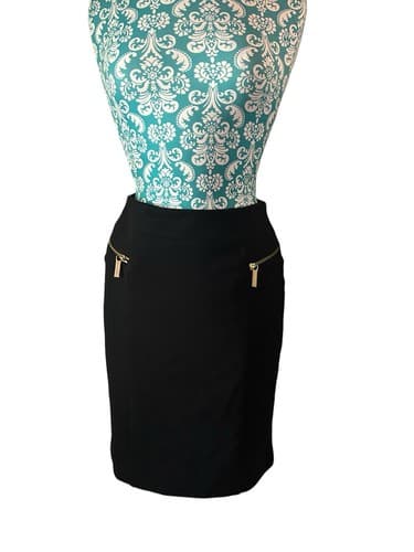 Michael Kors Black Knit Pencil Skirt 6 Career Stretchy Gold Zipper Logos Sexy - Thumbnail 3