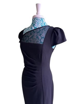 Vintage DKNY Black Y2K Maxi Dress Long Puffed Sleeves Stretchy Evening Gown Sz 4 - Thumbnail 5