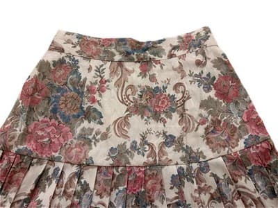 Vintage 1980’s Pleated Skirt Rose Cream Baroque Floral Revival Academia 9/10 - Thumbnail 5