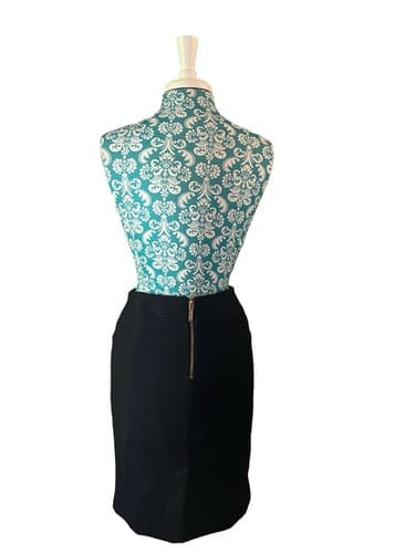 Michael Kors Black Knit Pencil Skirt 6 Career Stretchy Gold Zipper Logos Sexy - Thumbnail 4