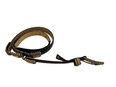 Brighton Black Skinny Belt Leather Gold Silver Concho Western Boho Country Farm - Thumbnail 6