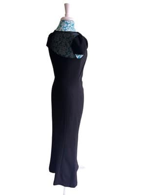 Vintage DKNY Black Y2K Maxi Dress Long Puffed Sleeves Stretchy Evening Gown Sz 4 - Thumbnail 6