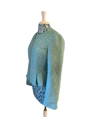 Sz 8 NANETTE LEPORE Aqua Coquette Peplum Jacket Nipped Waist Elegant Romantic - Thumbnail 4