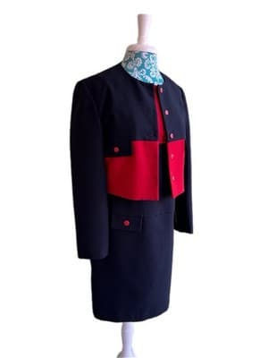 Vintage Y2K Red & Black Suit Dress Jacket Mod Set Modern Color Block Minimalist - Thumbnail 3