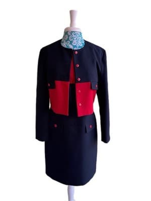 Vintage Y2K Red & Black Suit Dress Jacket Mod Set Modern Color Block Minimalist - Thumbnail 2