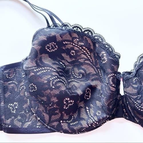 Soma 32DD Beautiful Black Bra Scalloped Trim Floral Lace Cups Sexy Volup - Thumbnail 4