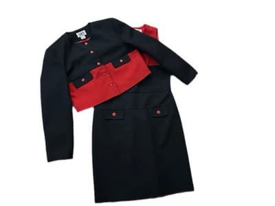 Vintage Y2K Red & Black Suit Dress Jacket Mod Set Modern Color Block Minimalist - Thumbnail 4
