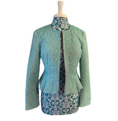 Sz 8 NANETTE LEPORE Aqua Coquette Peplum Jacket Nipped Waist Elegant Romantic - Thumbnail 6