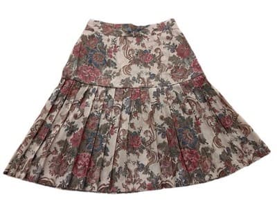 Vintage 1980’s Pleated Skirt Rose Cream Baroque Floral Revival Academia 9/10 - Thumbnail 6