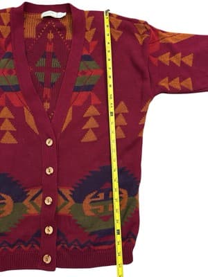 Vintage 1990’s Southwestern 100% Cotton Cardigan Sweater Navajo Grunge Boho. - Thumbnail 11