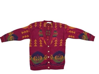 Vintage 1990’s Southwestern 100% Cotton Cardigan Sweater Navajo Grunge Boho. - Thumbnail 9