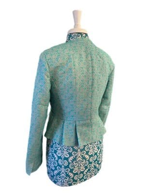 Sz 8 NANETTE LEPORE Aqua Coquette Peplum Jacket Nipped Waist Elegant Romantic - Thumbnail 3