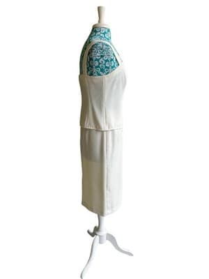 Vintage Womens Skirt Suit Pearl & Sequin Camisole Tank Top Embroidered Pink Aqua - Thumbnail 10